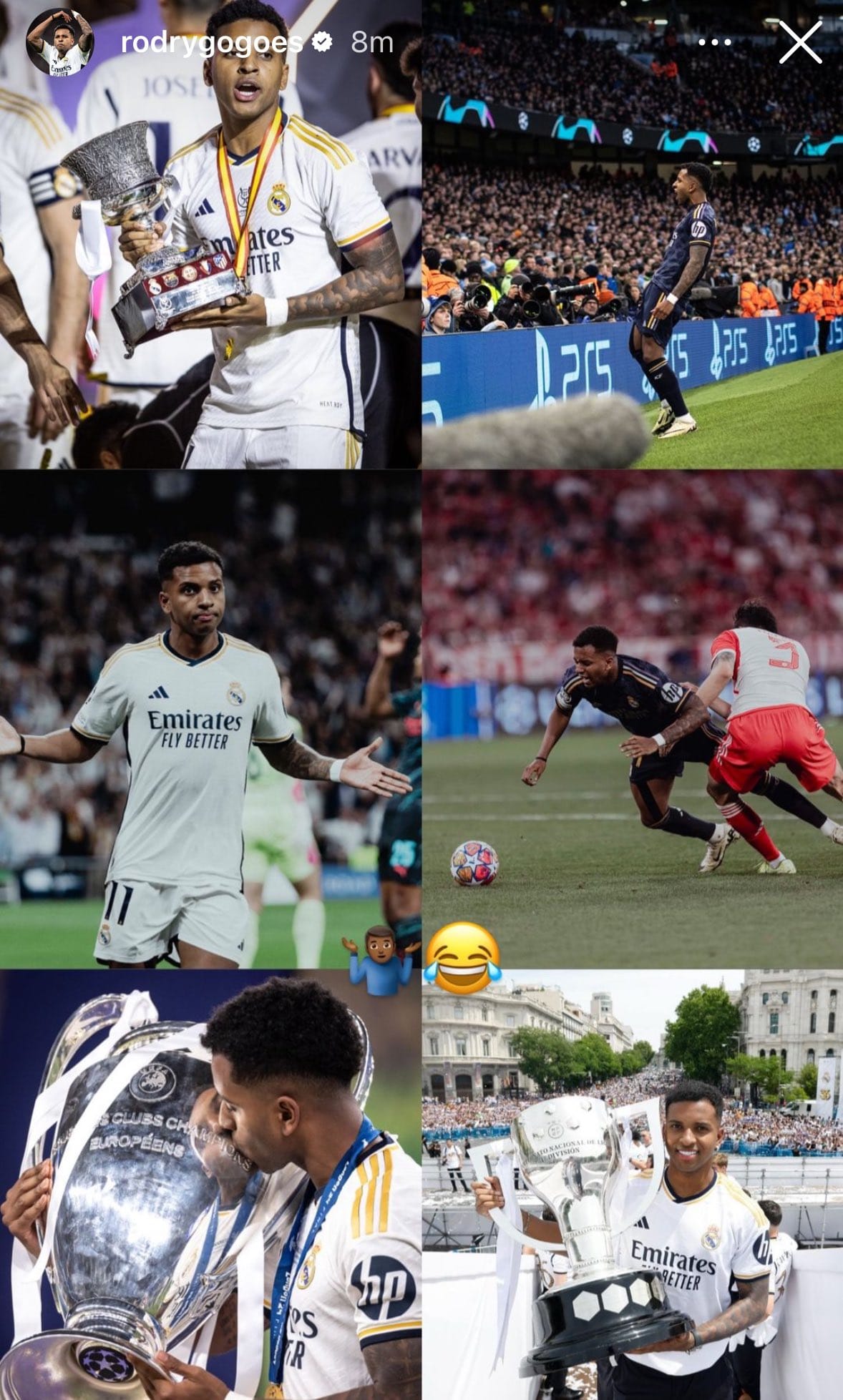 Rodrygo đăng ảnh trên Instagram phản ứng sau khi vắng mặt trong danh sách rút gọn 30 cầu thủ được đề cử Quả Bóng Vàng 2024